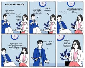 Entrevista De Trabajo Azul Oficina Tira Cómica Con 6 Viñetas