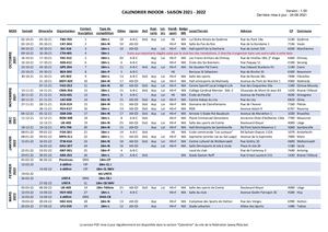 Calendrier Belge Indoor 2021 2022
