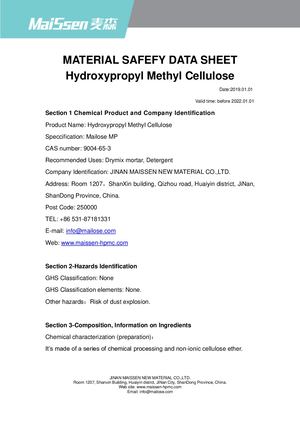 Msds Hpmc-hydroxyrpopyl methyl cellulose