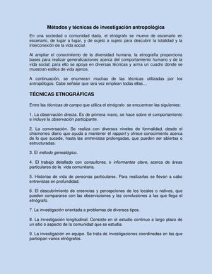 Clase 9 Antropologia General Tema Métodos Y Técnicas De Investigación Antropológica
