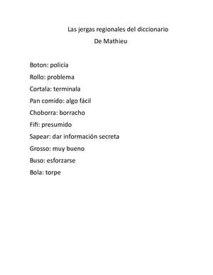 Las Jergas Regionales Del Diccionario de mathieu