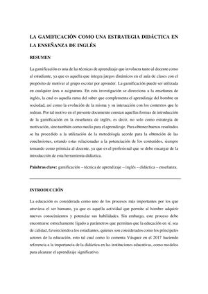 La Gamificación Como Una Estrategia Didáctica En La Enseñanza De Inglés