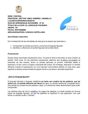 Grado 10 Actividad 20 El Lenguaje Figurado