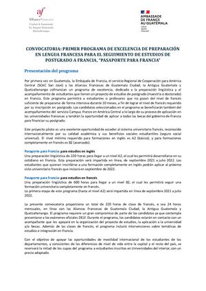 Convocatoria - Becas de francés - Passeport Pour La France 2021