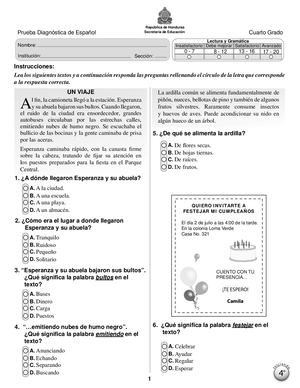 Prueba Diagnóstica 4º Español