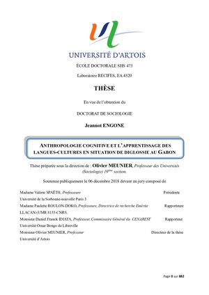 Anthropologie Cognitive Et L' Apprentissage Des Langues-Cultures En Situation De Diglossie Au Gabon Thèse Par J. Engone 2018