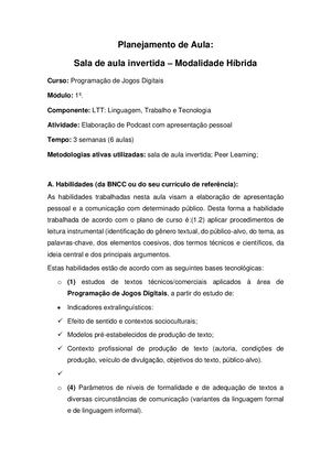 Planejamento De Aula