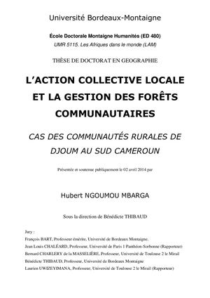 L'Action Collective Locale Et La Gestion Des Forets Communautaires, Thèse Par H. Ngoumou Mbarga, 2015