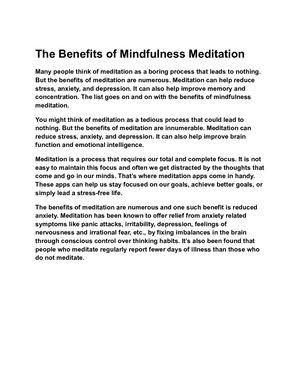 The Benefits Of Mindfulness Meditation