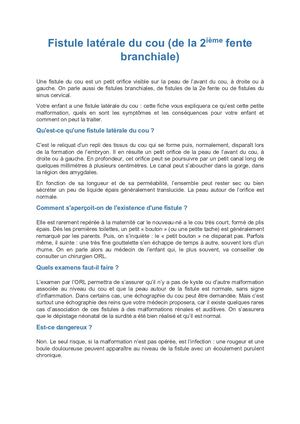 Fistule Laterale Du Cou 2021