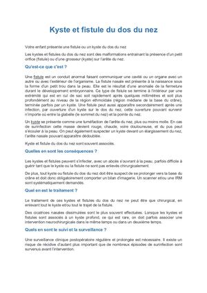 Kyste Ou Fistule Du Dos Du Nez 2021
