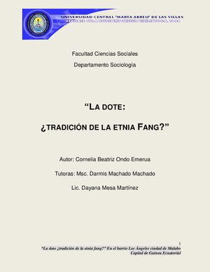 La Dote Tradicion De La Etnia Fang Par C. B. Ondo Emerua, 2013