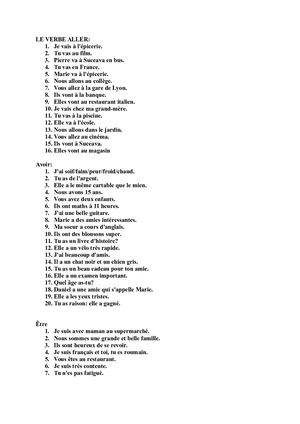 Les Verbes Aller, Avoir Et Etre