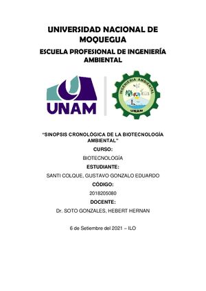 Sinopsis Cronológica De La Biotecnologia Ambiental