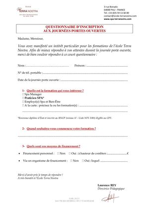 Questionnaire Jpo 2021