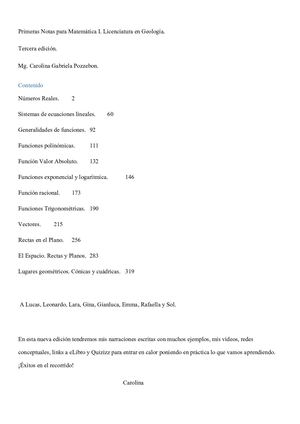Primeras Notas De Matematica I para Geología. Tercera Edición.