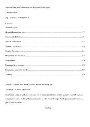 Primeras Notas de Matemática I para Contador. Tercera Edición.