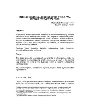 Artículo Modelo De Sincronización Logística Interna