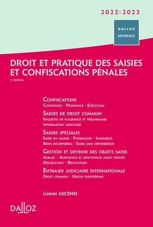 Droit Et Pratique Des Saisies Et Confiscations Pénales 2022/2023