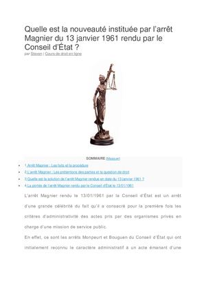 La nouveauté instituée par l’arrêt magnier du 13 Janvier 1961