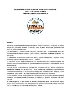 Programma Elettorale, Civico Progetto Comune, Andrea Michelini