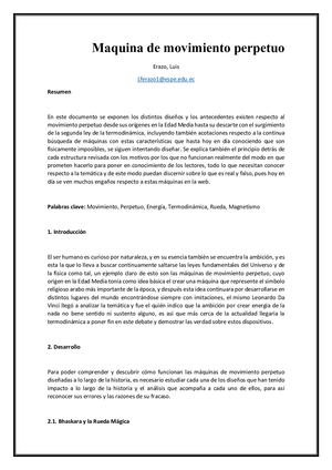 Ensayo Maquina De Movimiento Perpetuo Erazo Luis