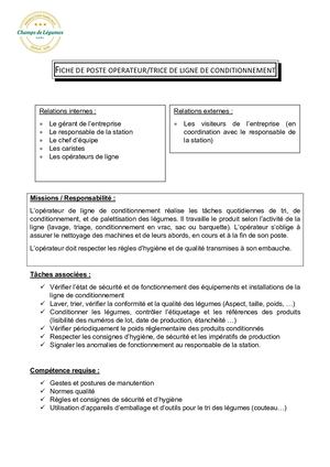 Fiches De Postes Maraîchers De L'omignon