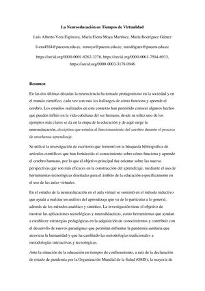 La Neuroeducación En Tiempos De Virtualidad Luis Alberto Vera Espinoza