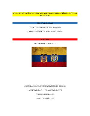 Informe Sobre Análisis De Las Políticas Publicas En Colombia, Actividad 5 Políticas Educativas