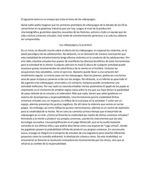 Ensayo De Investigacion (Los Videojuegos Y La Juventud)