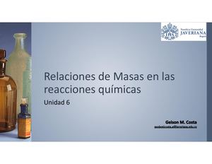 Relaciones de Masas en las  reacciones químicas