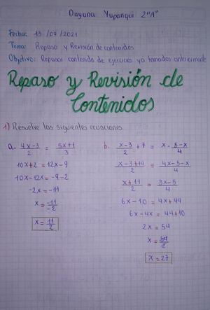 Repaso De Contenidos - Dayana Yupanqui 3A