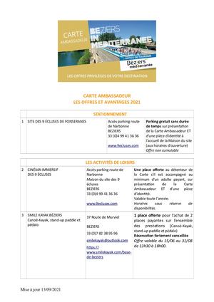 Avantages Carte Ambassadeur Béziers Méditerranée