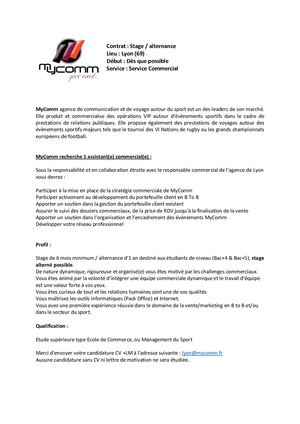 (M2)MYCOMM-STAGE ALTERNE-ASSISTANT COMMERCIAL
