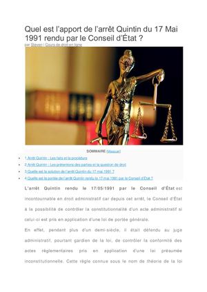 Pourquoi l'Arrêt Quintin du 17/05/1991 est-il fondamental ?