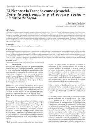 El Picante a la Tacneña como eje social. Entre la gastronomía y el proceso social – histórico de Tacna.