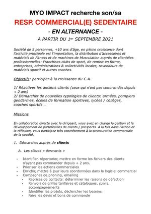 (M1,M2)MYO IMPACT-ALTERNANCE-COMMERCIAL SEDENTAIRE