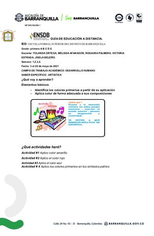 Guia 3 Del Mes De Mayo Los Colores Primarios