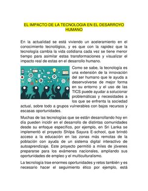 El Impacto De La Tecnologia En El Desarroyo Humano