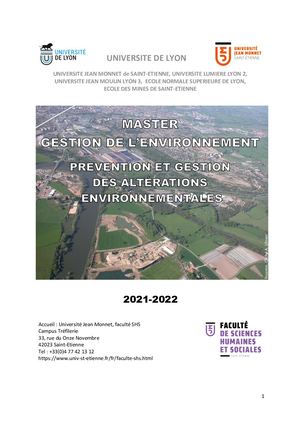 Livret Master Gestion de l'Environnement  PGAE 2021 -2022