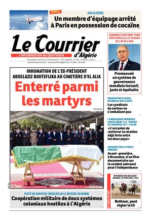 Le Courrier d'Algérie du lundi 20 septembre 2021
