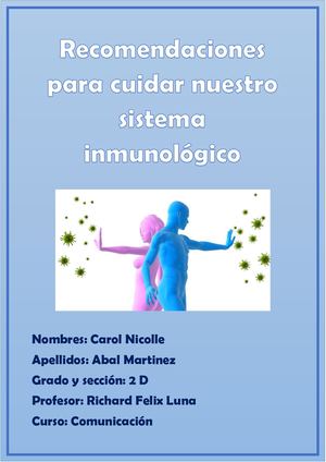 Cartilla Recomendaciones Para Cuidar Nuestro Sistema Inmunologico
