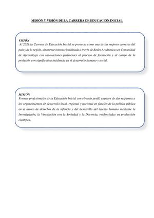 MISIÓN Y VISIÓN DE LA CARRERA DE EDU. INICIAL