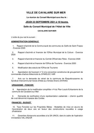 Ordre du Jour  Cm 23 Septembre 2021