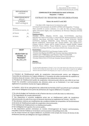 2021 070 Delegation Du Conseil Au President