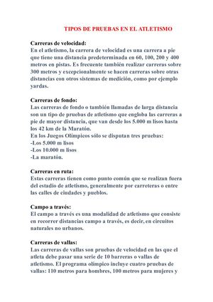 Tipos De Pruebas En El Atletismo
