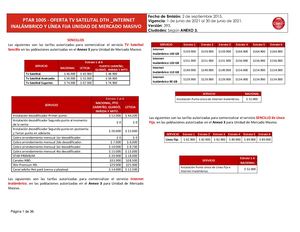 PTAR 1005 Tarifa TV Satelital Inter Inal Línea Fija V393 0621