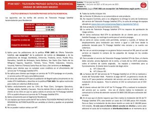 PTAR 5037 Tarifa TV Prepago Satelital Residencial V56 0621
