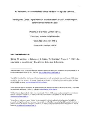 La naturaleza, el conocimiento y Dios a través de los ojos de Comenio