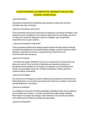 Cuestionario Elementos Gramaticales Del Idioma Kaqchikel